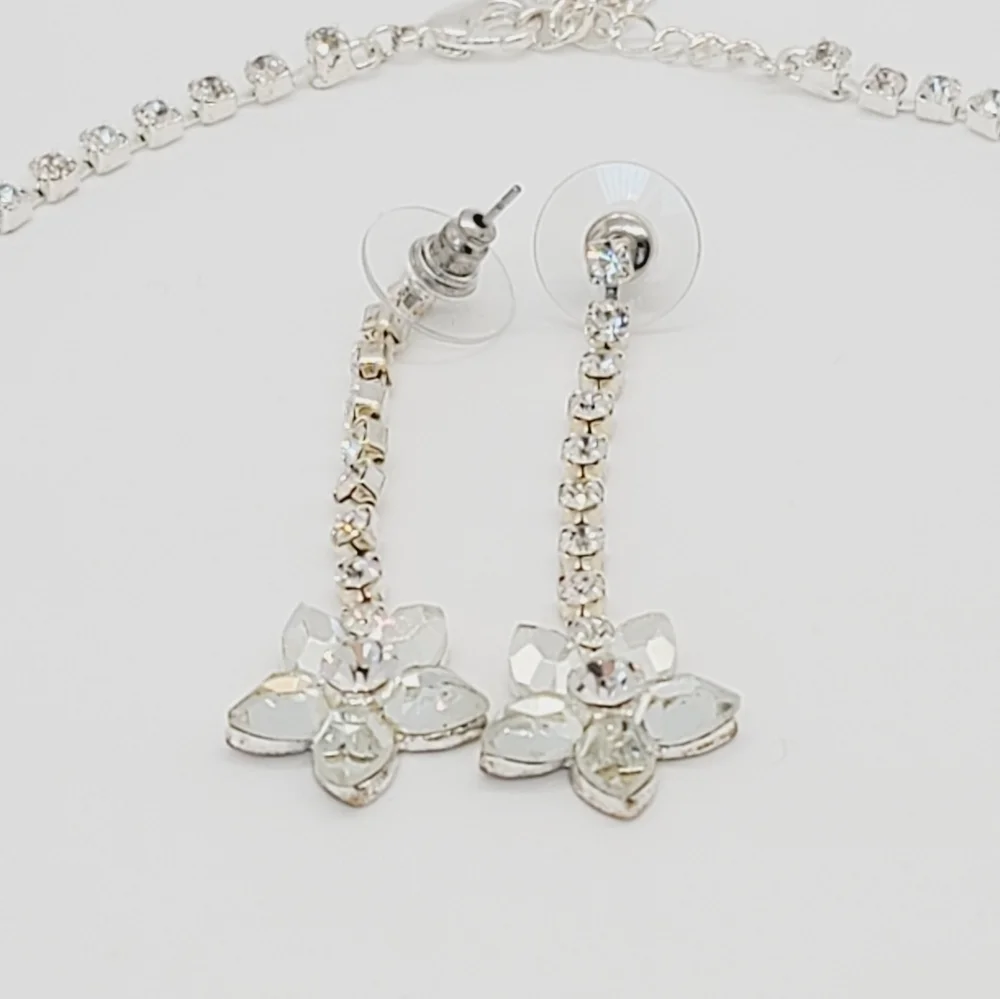 Crystal Sterling Silver Necklace Earrings set